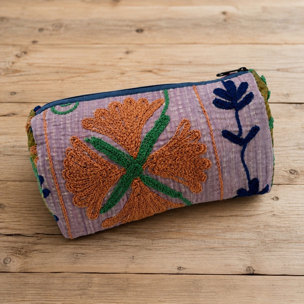 Kantha Quilted Embroidered Pouch Bag Accessories Travel Toiletry Utility Boho